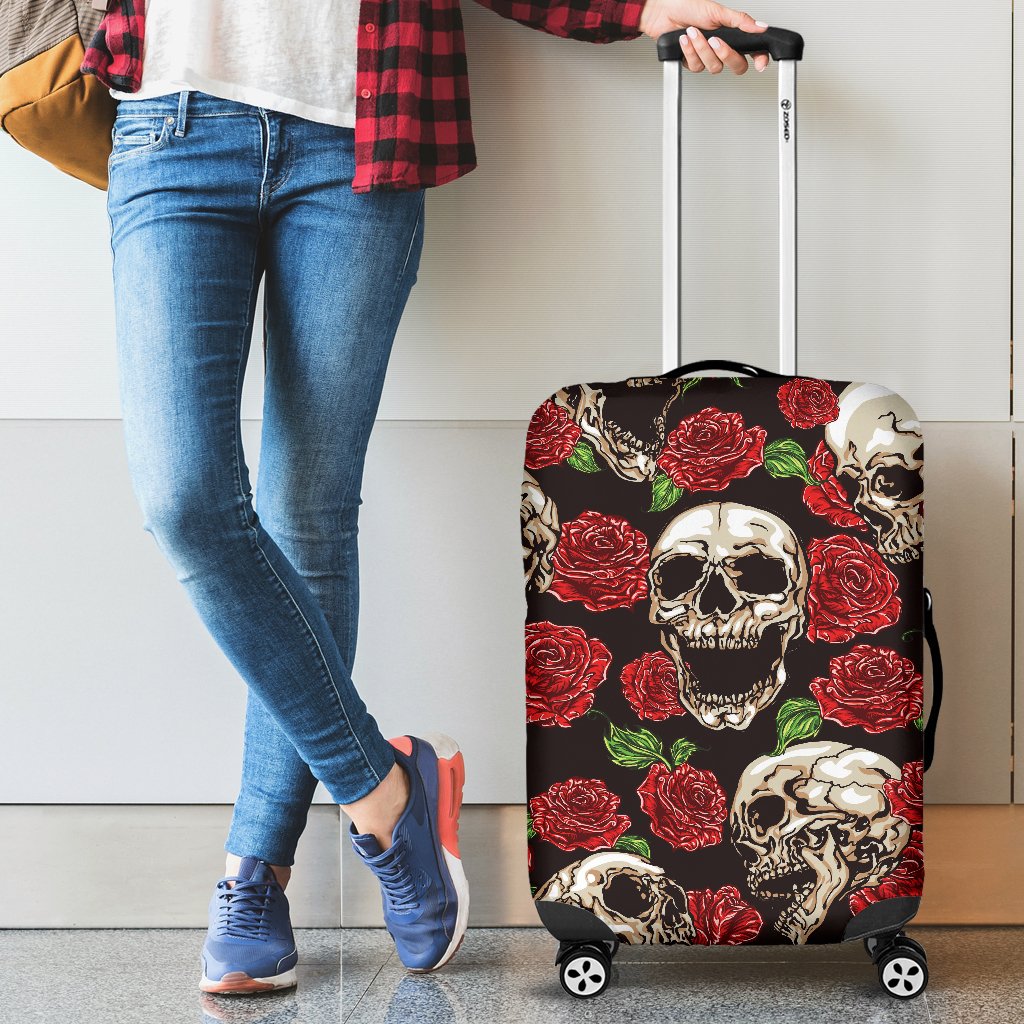 Skull Roses Design Themed Print Luggage Cover Protector