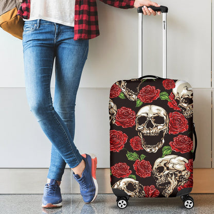 Skull Roses Design Themed Print Luggage Cover Protector