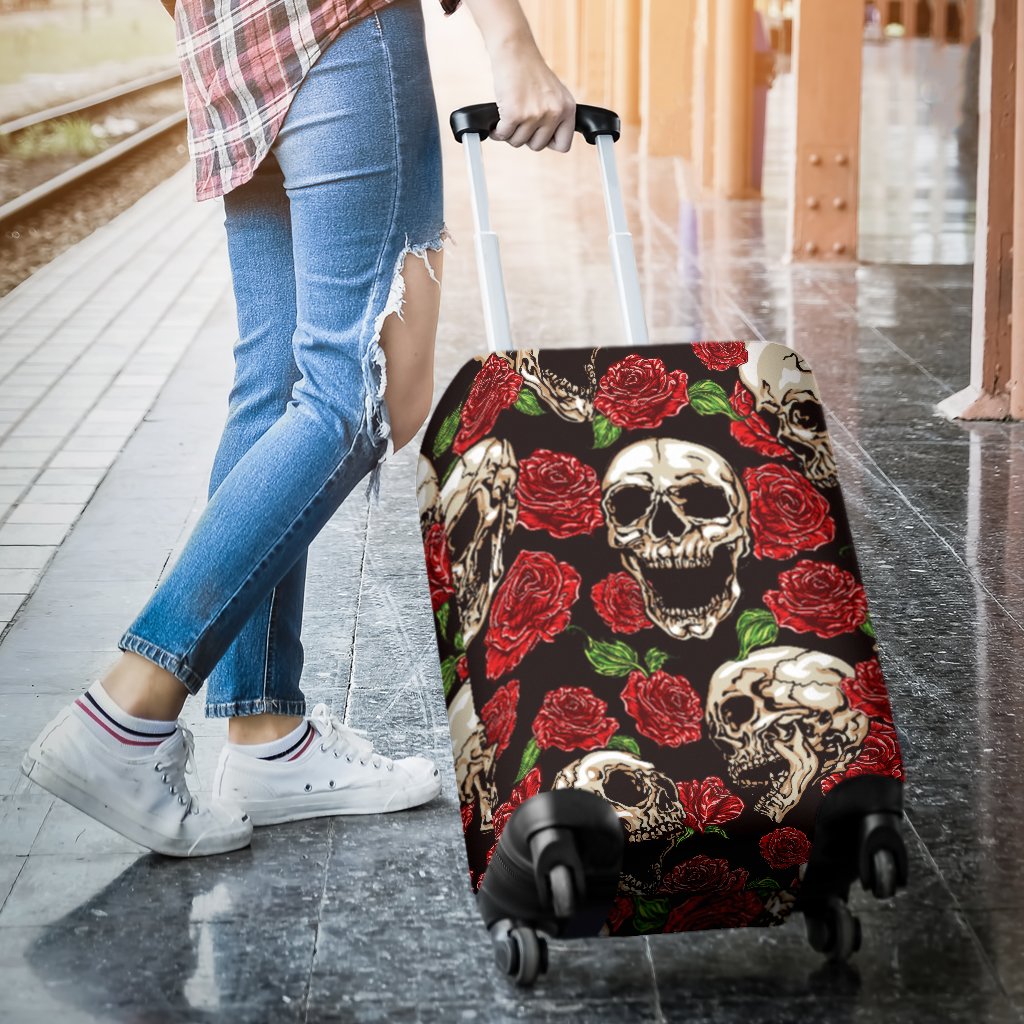 Skull Roses Design Themed Print Luggage Cover Protector