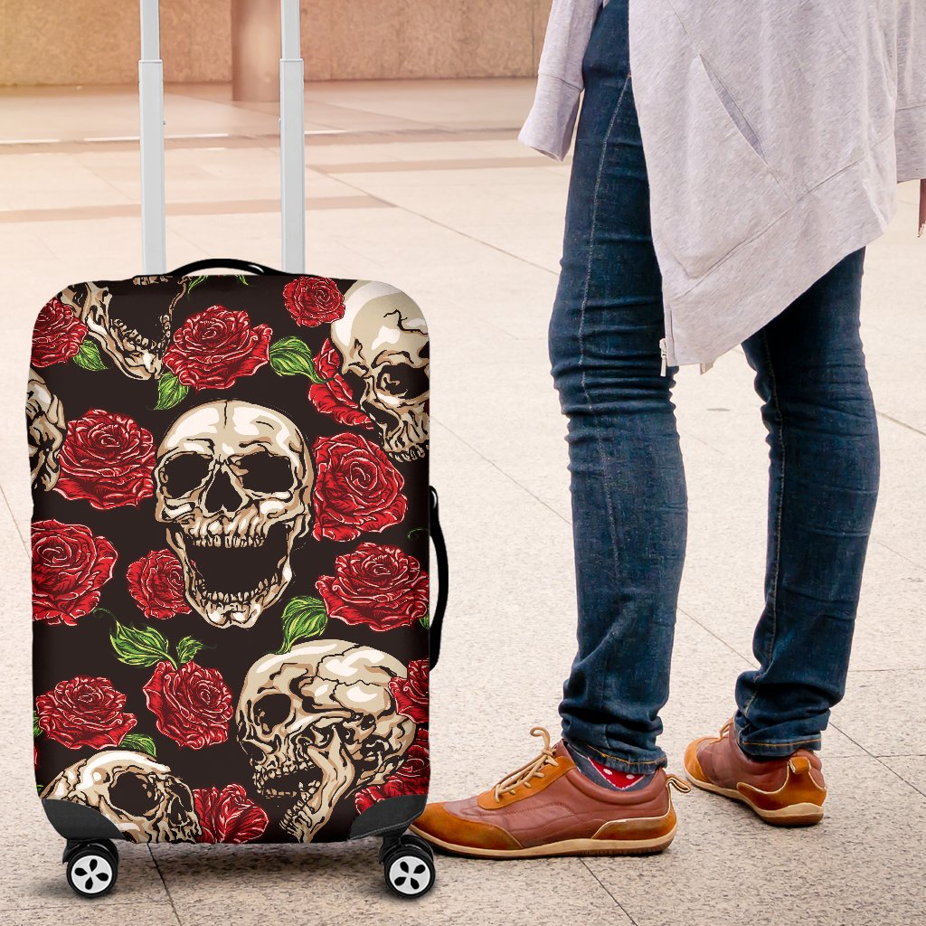 Skull Roses Design Themed Print Luggage Cover Protector