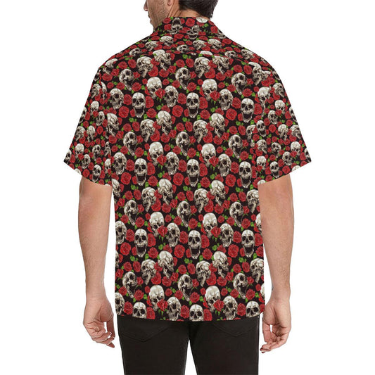 Skull Roses Design Themed Print Men Aloha Hawaiian Shirt