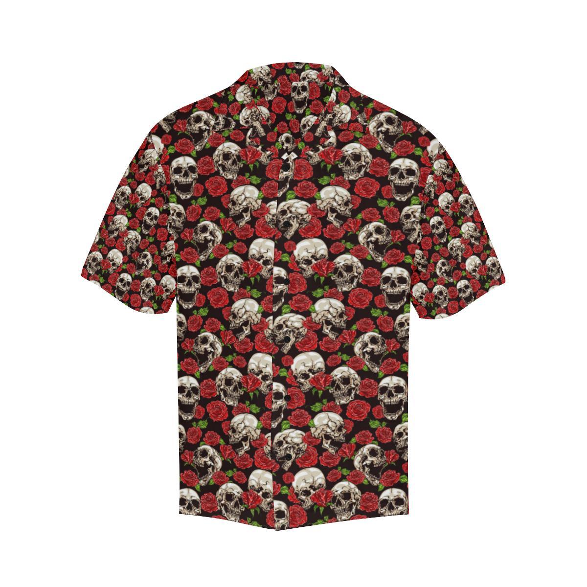 Skull Roses Design Themed Print Men Aloha Hawaiian Shirt