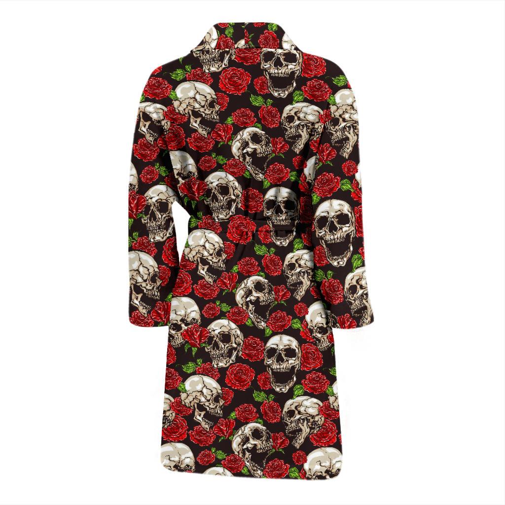 Skull Roses Design Themed Print Men Bath Robe-JTAMIGO.COM