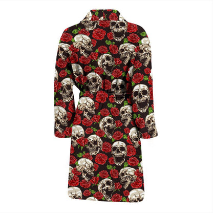 Skull Roses Design Themed Print Men Bath Robe-JTAMIGO.COM
