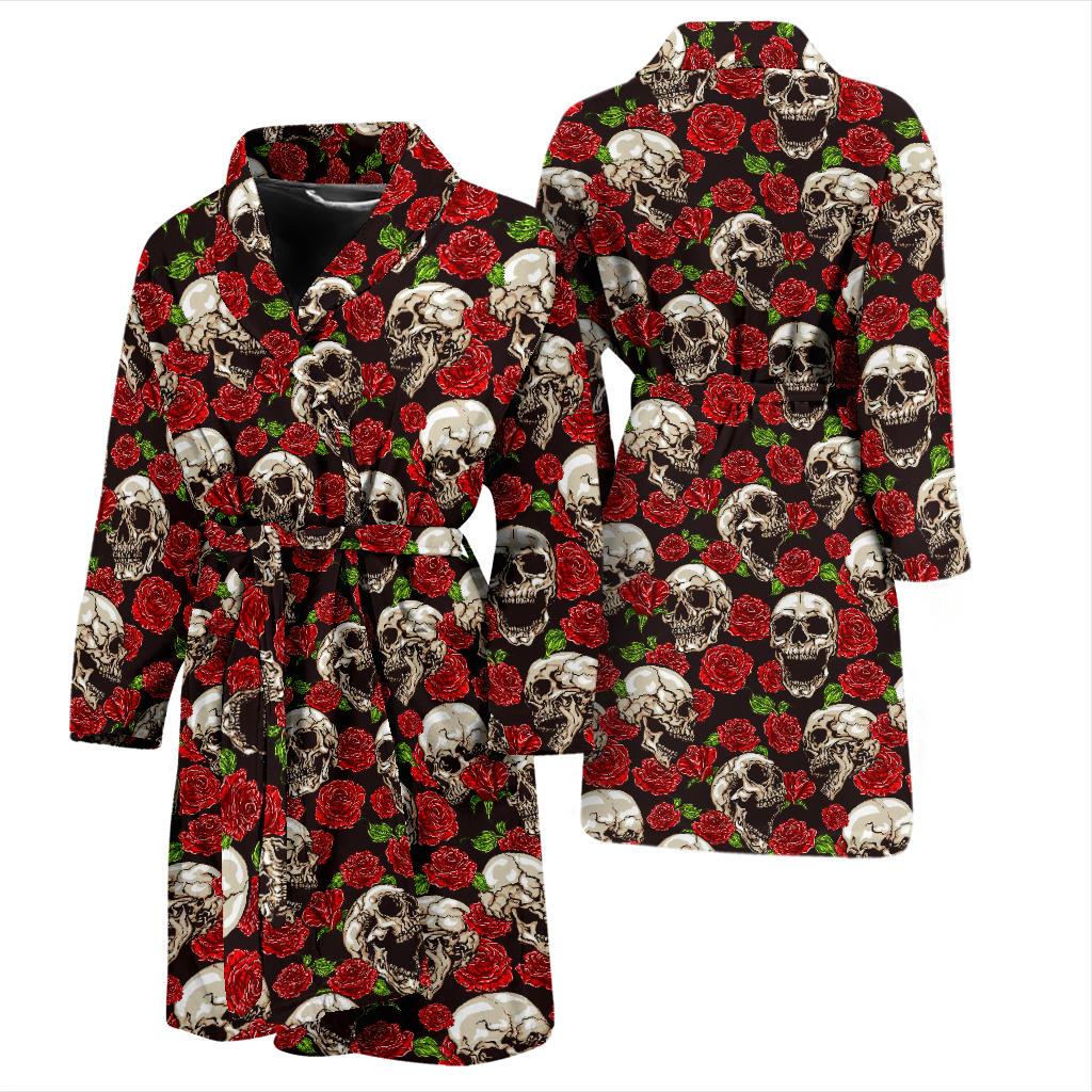 Skull Roses Design Themed Print Men Bath Robe-JTAMIGO.COM