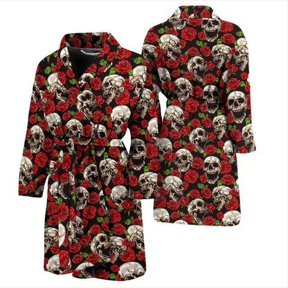 Skull Roses Design Themed Print Men Bath Robe-JTAMIGO.COM