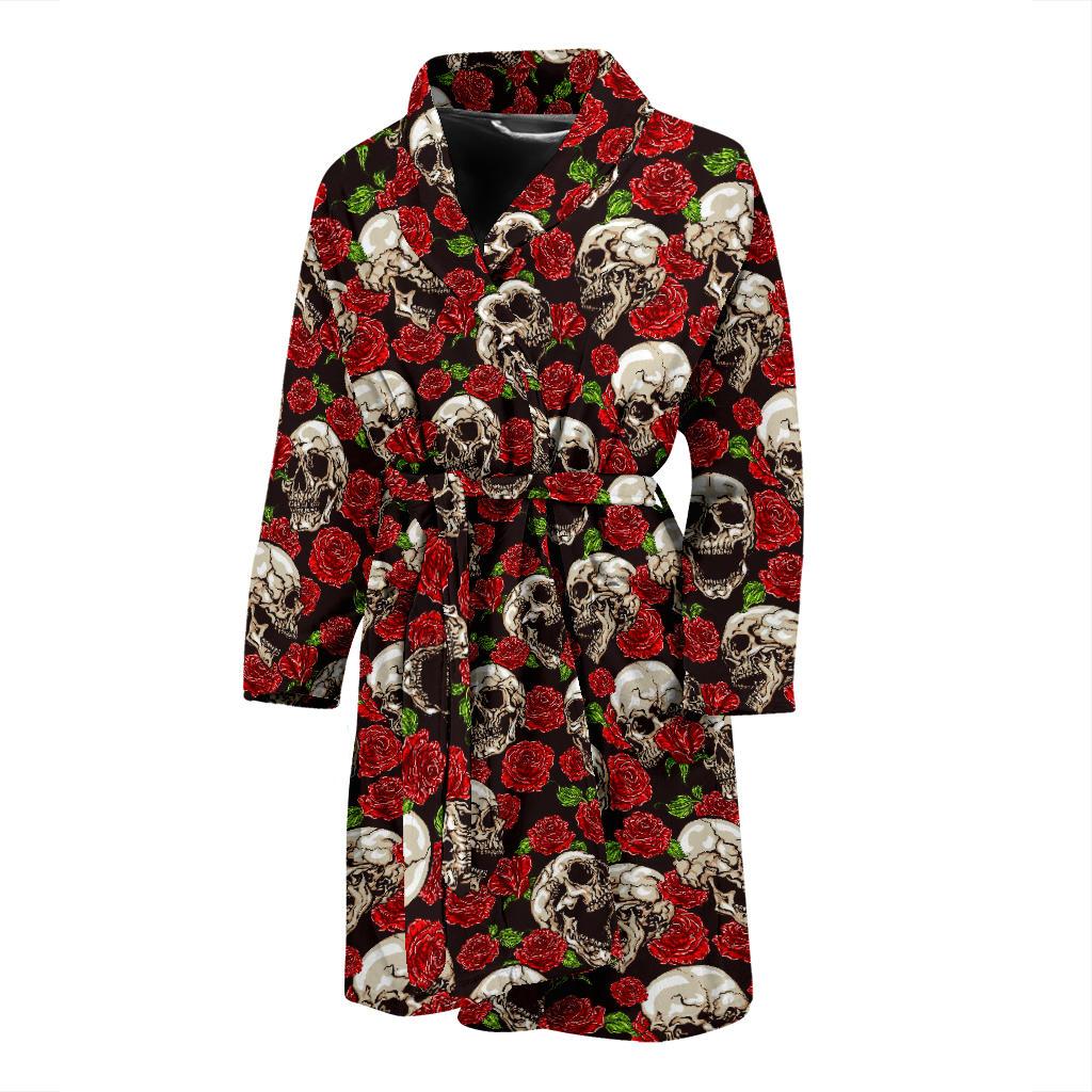 Skull Roses Design Themed Print Men Bath Robe-JTAMIGO.COM