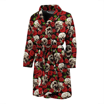 Skull Roses Design Themed Print Men Bath Robe-JTAMIGO.COM