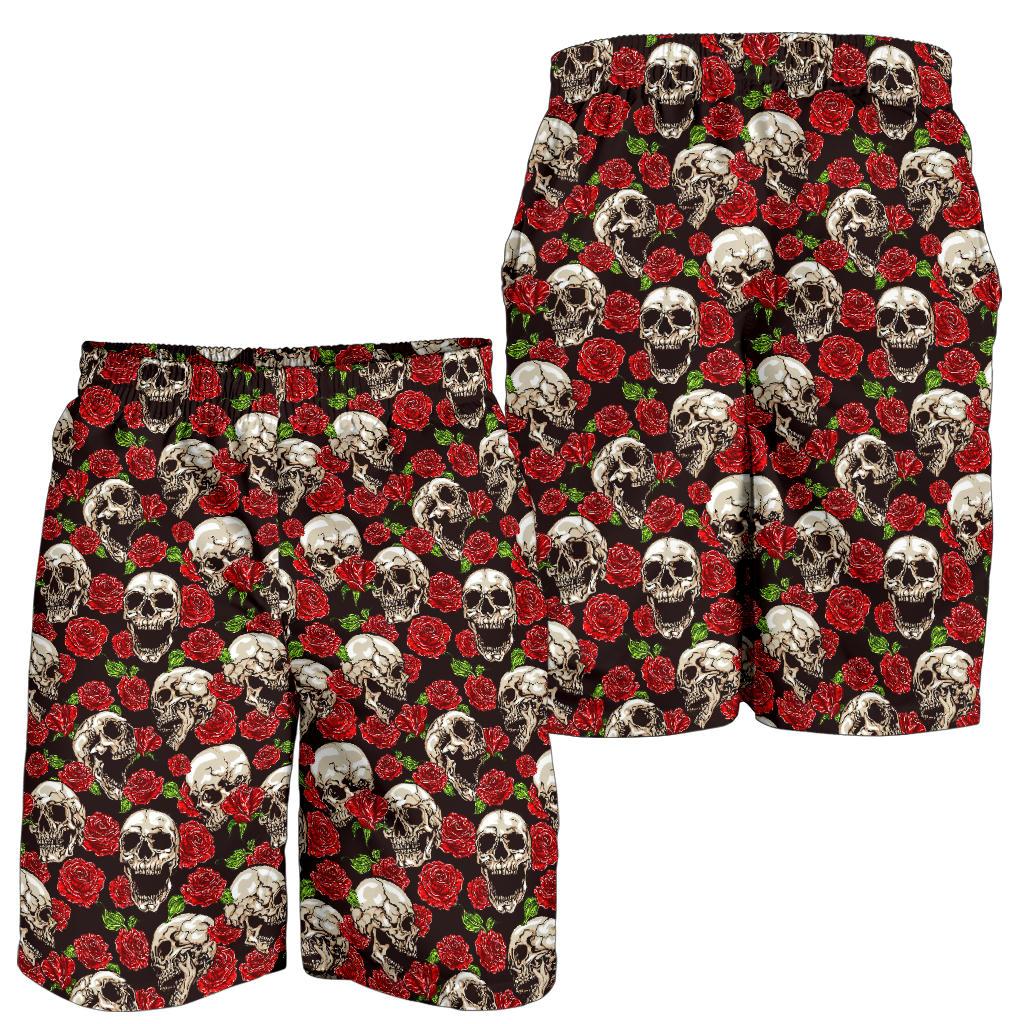Skull Roses Design Themed Print Mens Shorts-JTAMIGO.COM