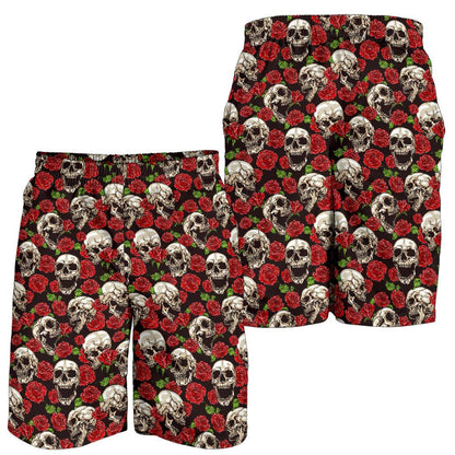 Skull Roses Design Themed Print Mens Shorts-JTAMIGO.COM