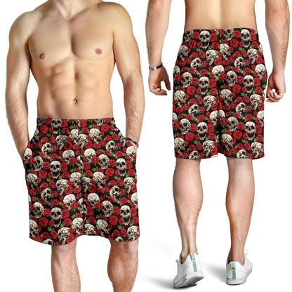 Skull Roses Design Themed Print Mens Shorts-JTAMIGO.COM