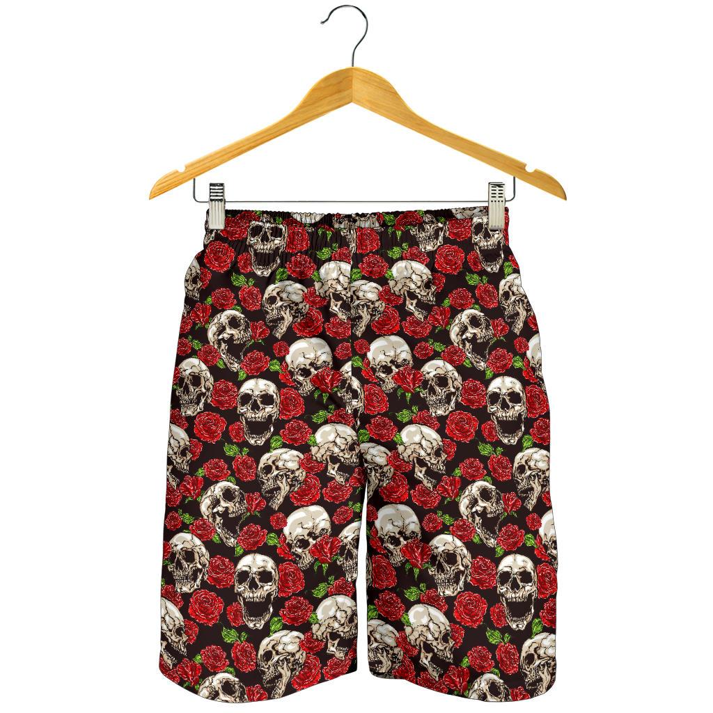 Skull Roses Design Themed Print Mens Shorts-JTAMIGO.COM