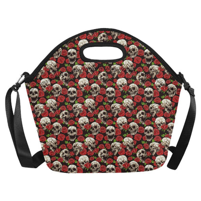Skull Roses Design Themed Print Neoprene Lunch Bag (Model 1669)(Large)-JTAMIGO.COM