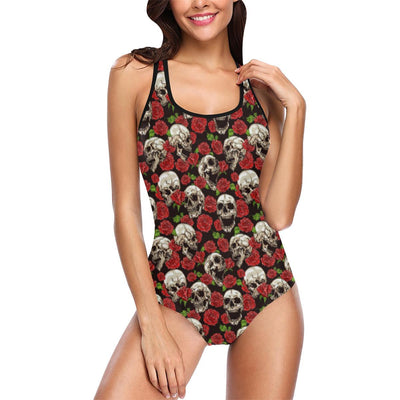 Skull Roses Design Themed Print One Piece Swimsuit-JTAMIGO.COM