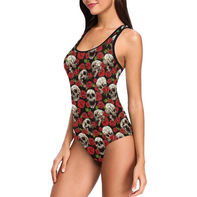 Skull Roses Design Themed Print One Piece Swimsuit-JTAMIGO.COM
