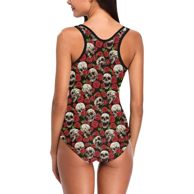 Skull Roses Design Themed Print One Piece Swimsuit-JTAMIGO.COM