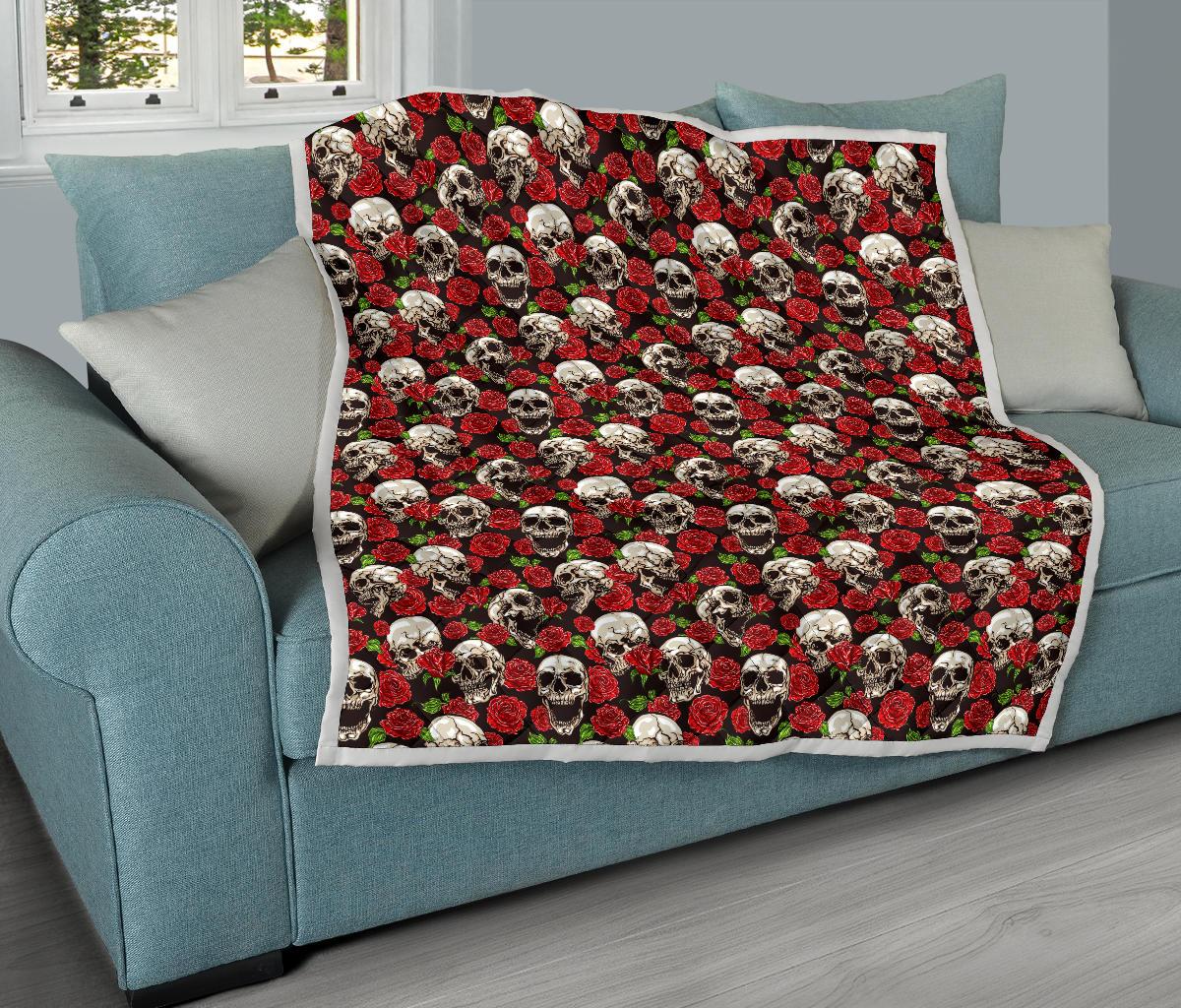 Skull Roses Design Themed Print Premium Quilt-JTAMIGO.COM