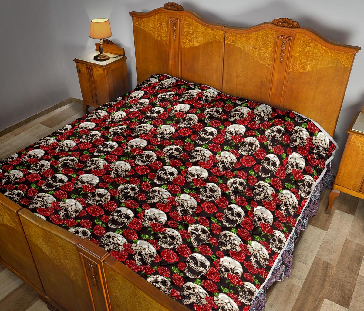 Skull Roses Design Themed Print Premium Quilt-JTAMIGO.COM