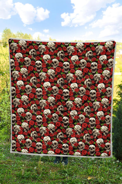 Skull Roses Design Themed Print Premium Quilt-JTAMIGO.COM