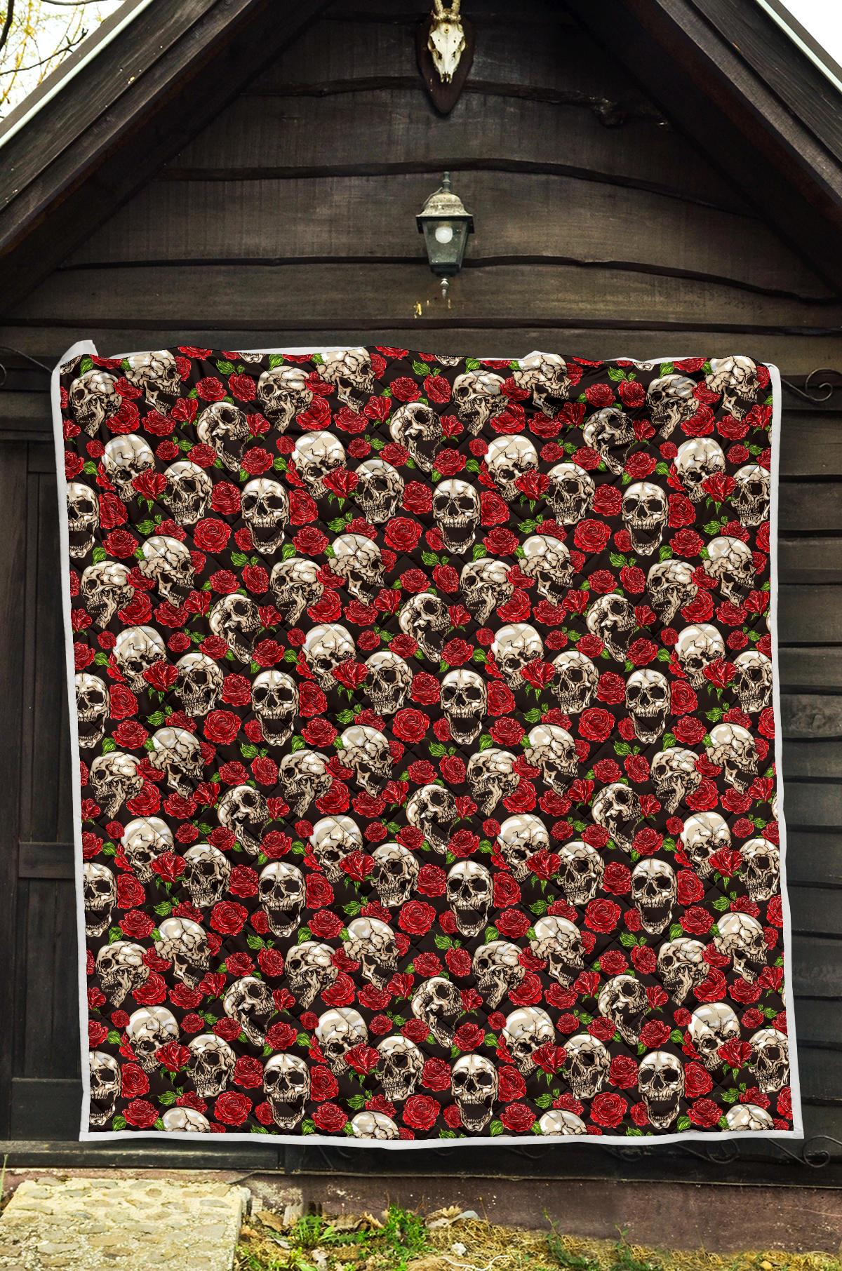 Skull Roses Design Themed Print Premium Quilt-JTAMIGO.COM