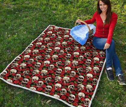Skull Roses Design Themed Print Premium Quilt-JTAMIGO.COM