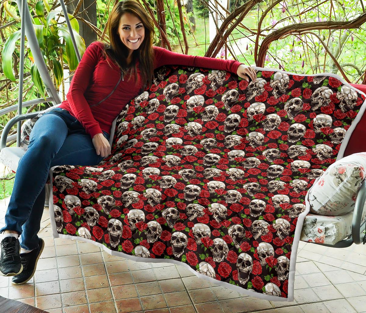 Skull Roses Design Themed Print Premium Quilt-JTAMIGO.COM