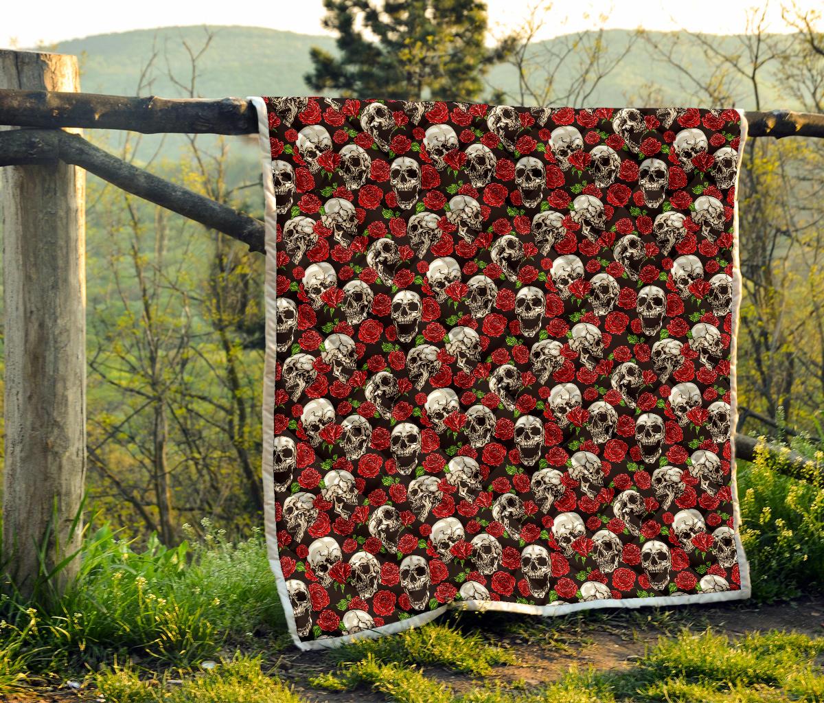Skull Roses Design Themed Print Premium Quilt-JTAMIGO.COM