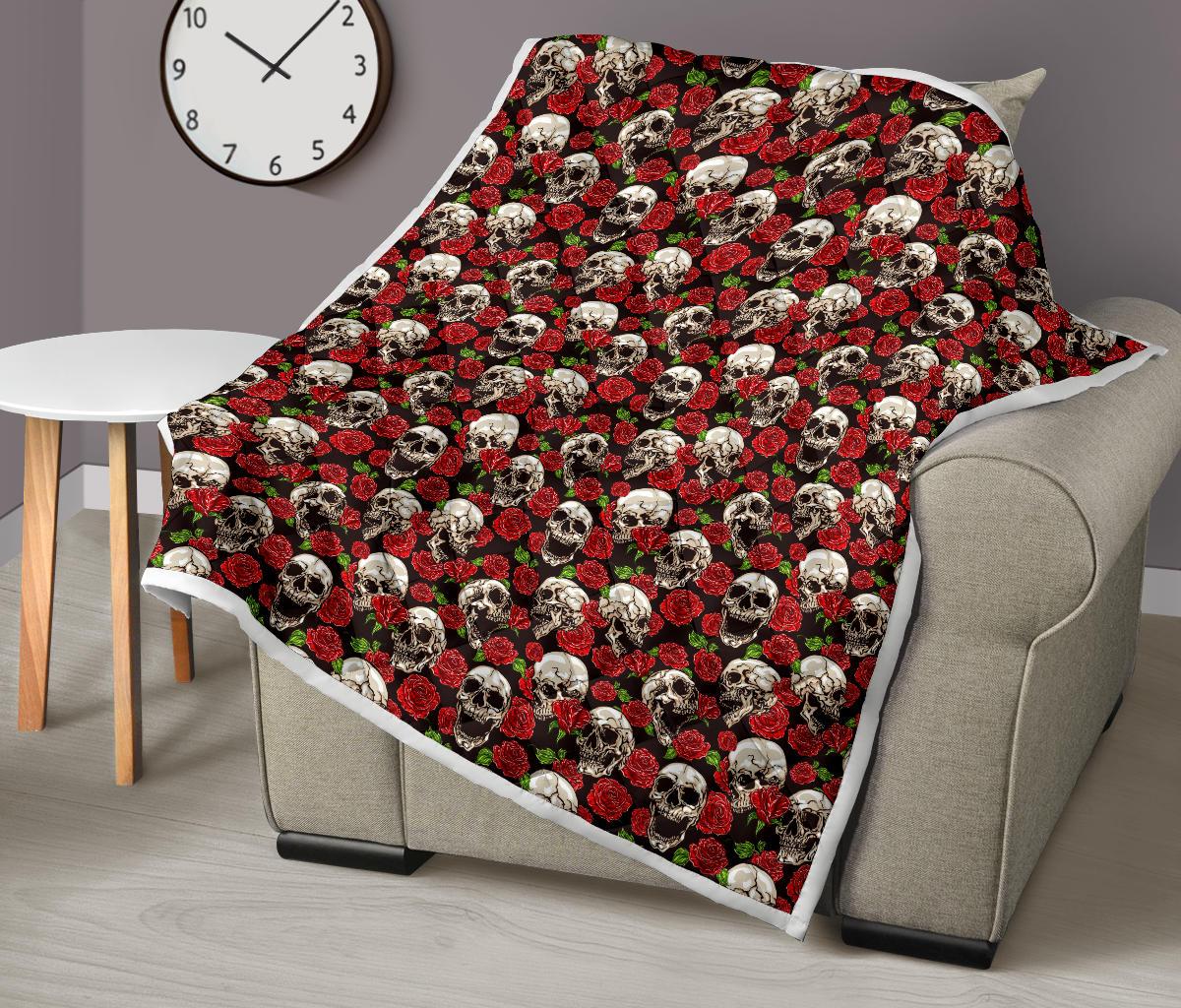 Skull Roses Design Themed Print Premium Quilt-JTAMIGO.COM