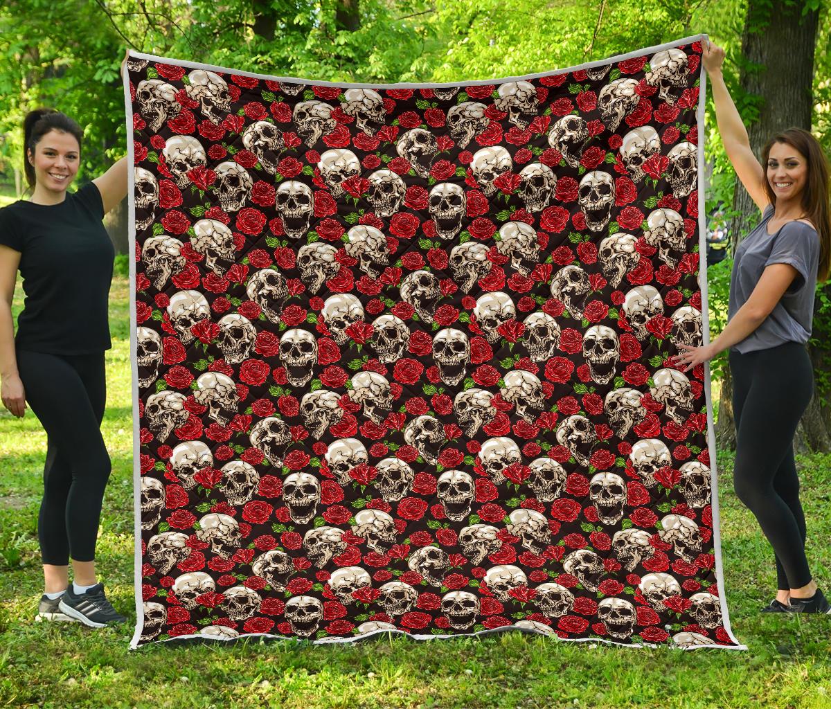 Skull Roses Design Themed Print Premium Quilt-JTAMIGO.COM
