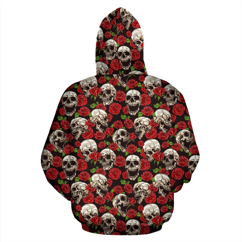 Skull Roses Design Themed Print Pullover Hoodie