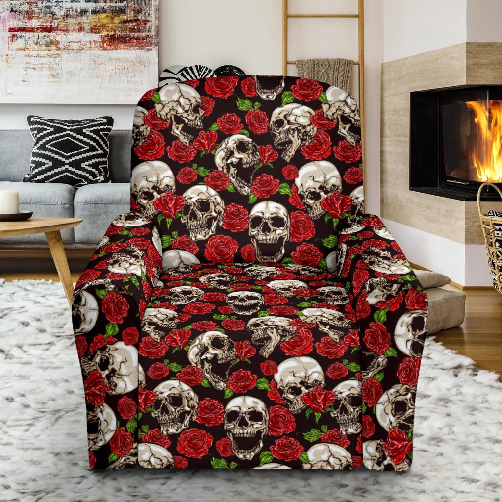 Skull Roses Design Themed Print Single Sofa Slipcover -JTAMIGO.COM