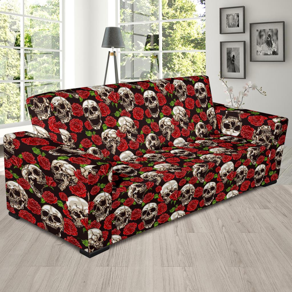Skull Roses Design Themed Print Sofa Slipcover-JTAMIGO.COM