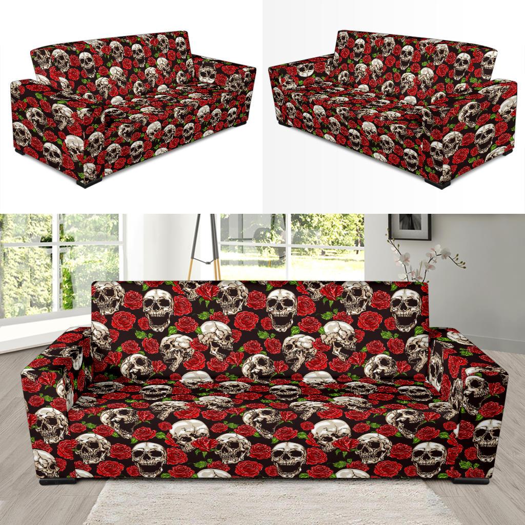 Skull Roses Design Themed Print Sofa Slipcover-JTAMIGO.COM