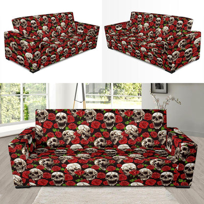 Skull Roses Design Themed Print Sofa Slipcover-JTAMIGO.COM
