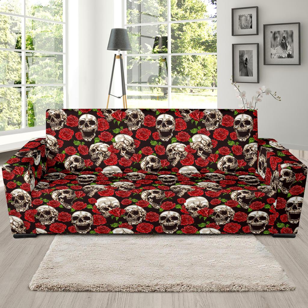 Skull Roses Design Themed Print Sofa Slipcover-JTAMIGO.COM