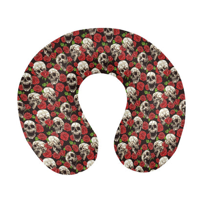 Skull Roses Design Themed Print U-Shaped Travel Neck Pillow-JTAMIGO.COM