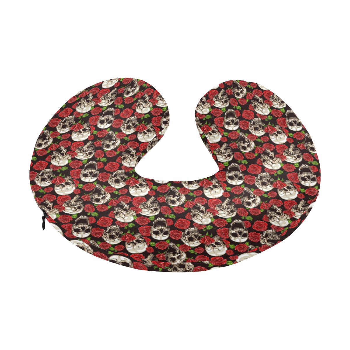 Skull Roses Design Themed Print U-Shaped Travel Neck Pillow-JTAMIGO.COM