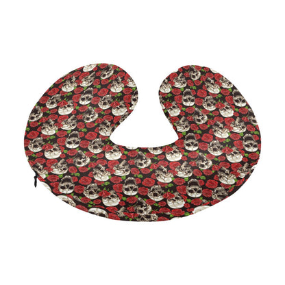 Skull Roses Design Themed Print U-Shaped Travel Neck Pillow-JTAMIGO.COM