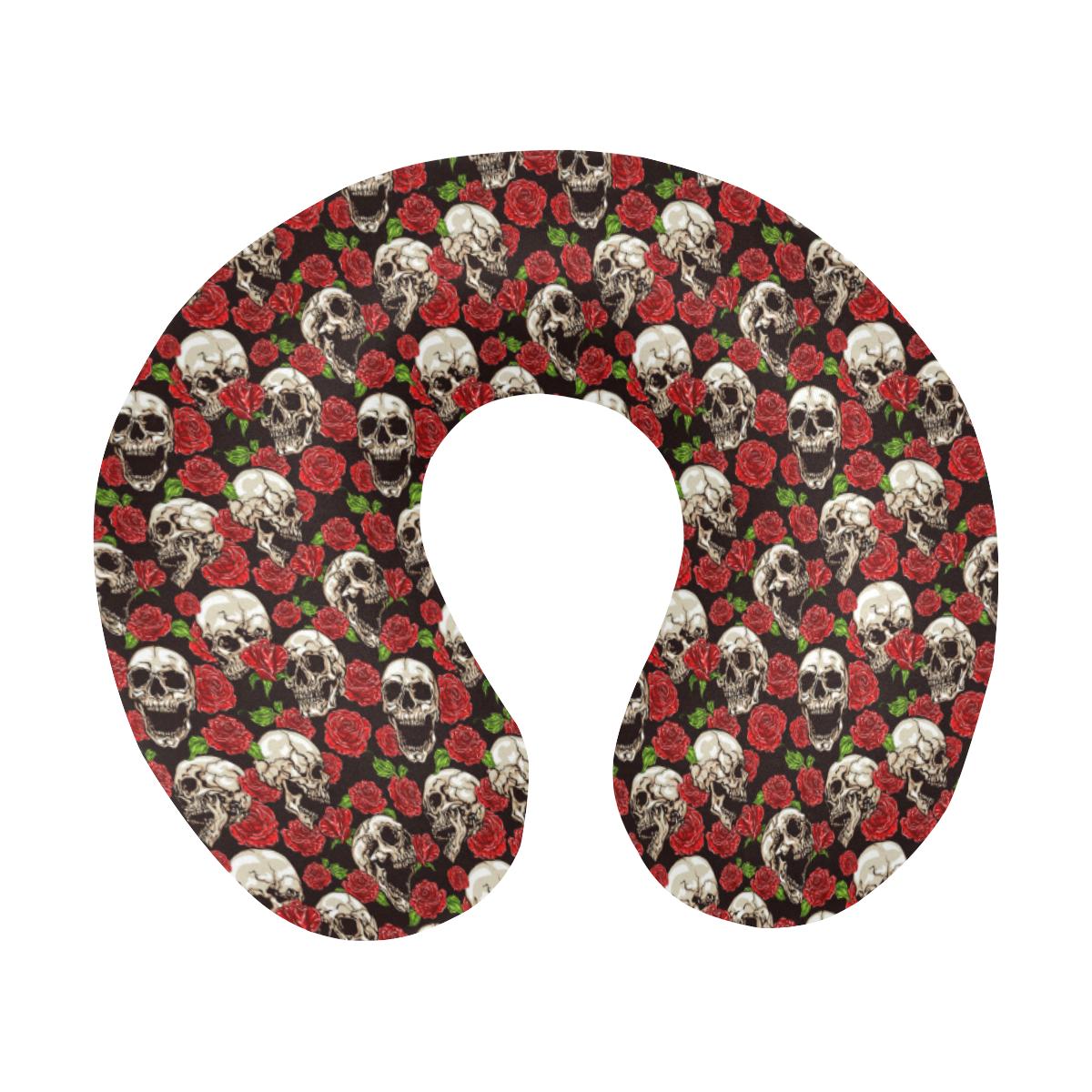 Skull Roses Design Themed Print U-Shaped Travel Neck Pillow-JTAMIGO.COM
