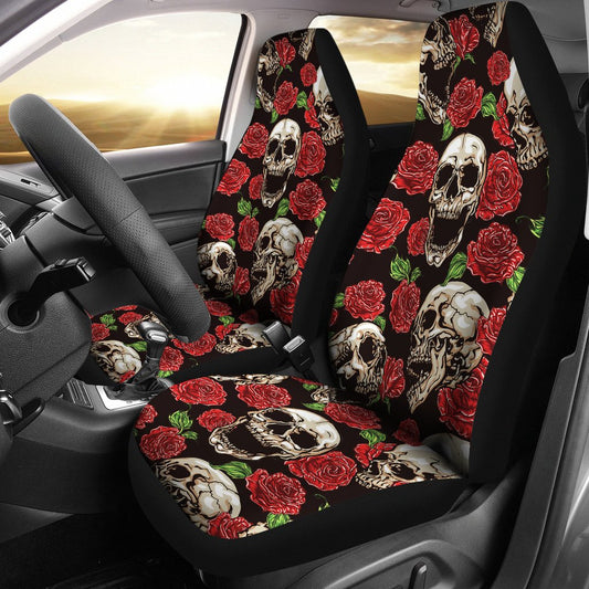 Skull Roses Design Themed Print Universal Fit Car Seat Covers