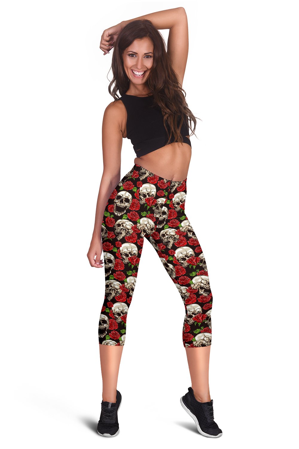 Skull Roses Design Themed Print Women Capris