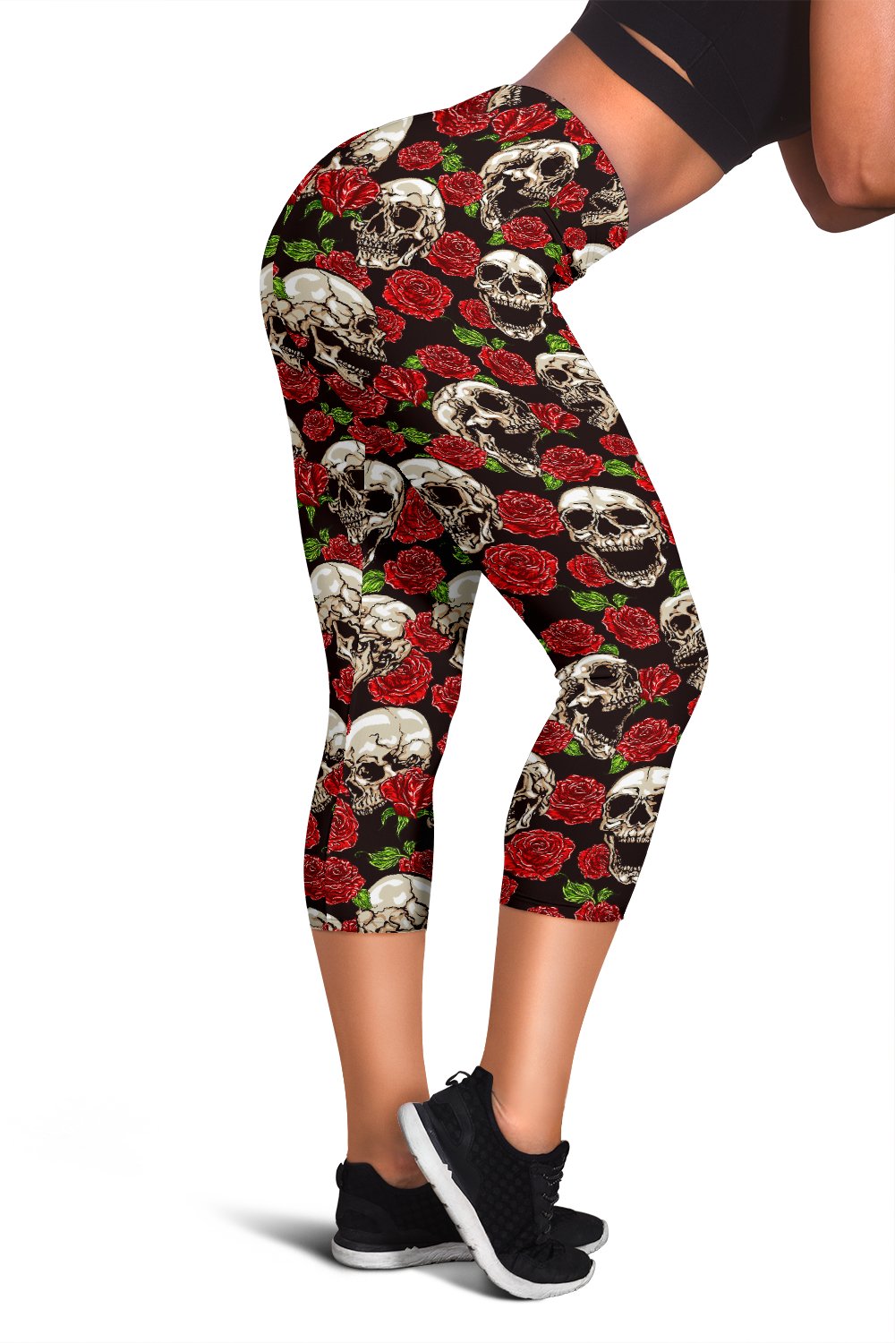 Skull Roses Design Themed Print Women Capris
