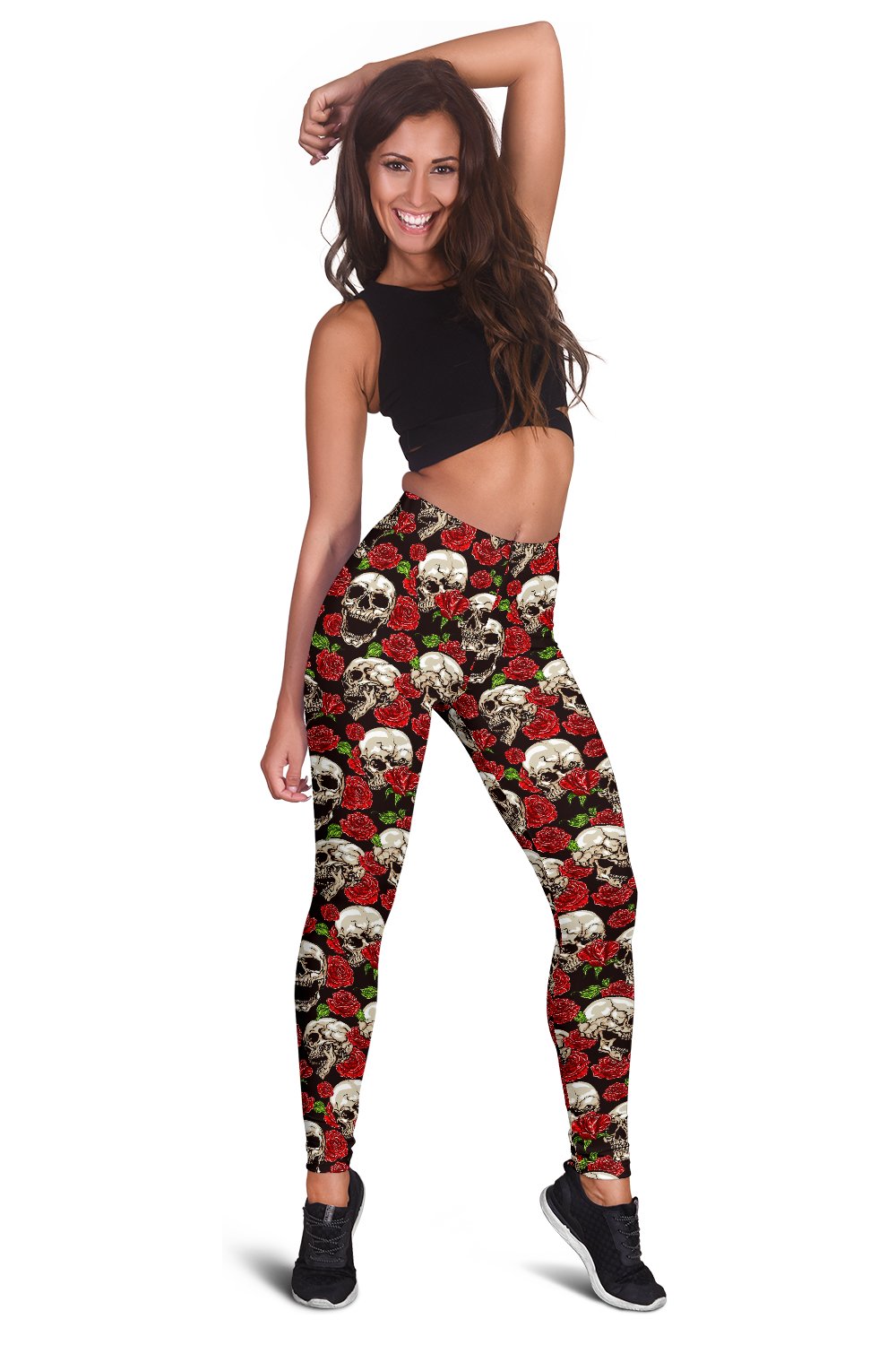 Skull Roses Design Themed Print Women Leggings
