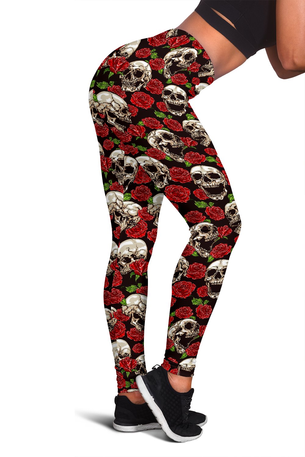 Skull Roses Design Themed Print Women Leggings