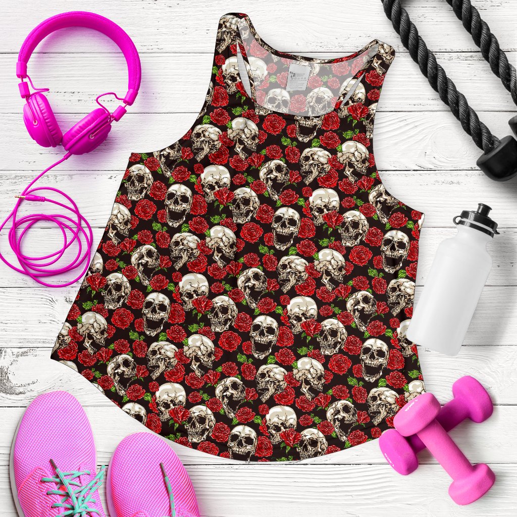 Skull Roses Design Themed Print Women Racerback Tank Top
