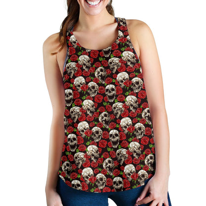 Skull Roses Design Themed Print Women Racerback Tank Top