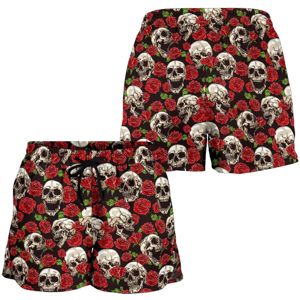 Skull Roses Design Themed Print Women Shorts-JTAMIGO.COM