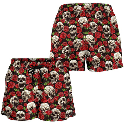 Skull Roses Design Themed Print Women Shorts-JTAMIGO.COM