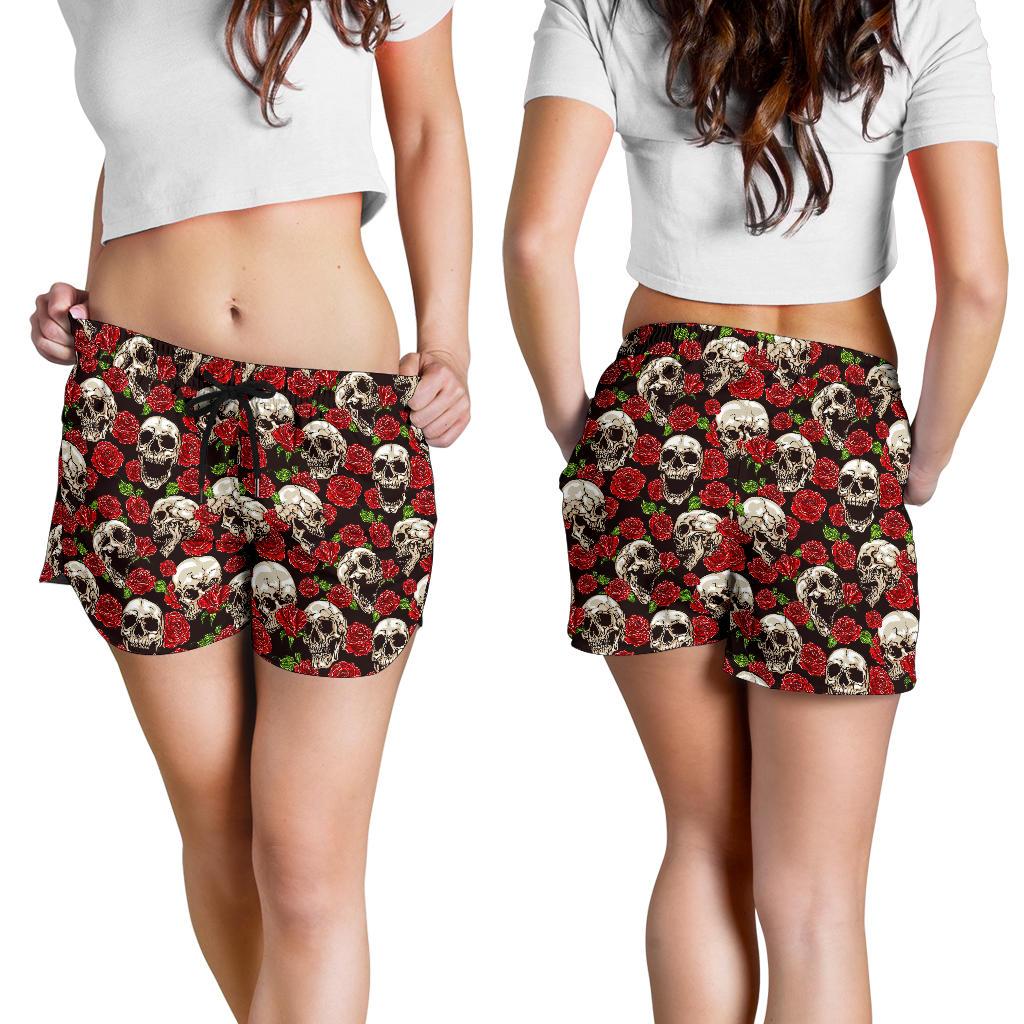 Skull Roses Design Themed Print Women Shorts-JTAMIGO.COM