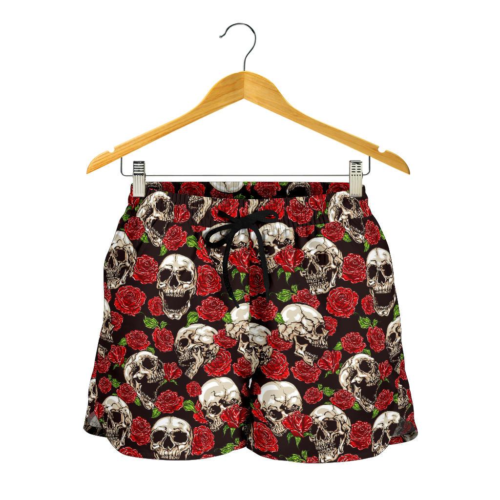 Skull Roses Design Themed Print Women Shorts-JTAMIGO.COM